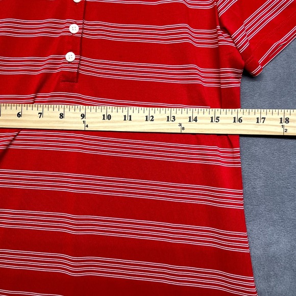 Nike Dri-Fit Golf Performance Polo Shirt Women Medium Red White Striped Collared - Picture 7 of 9